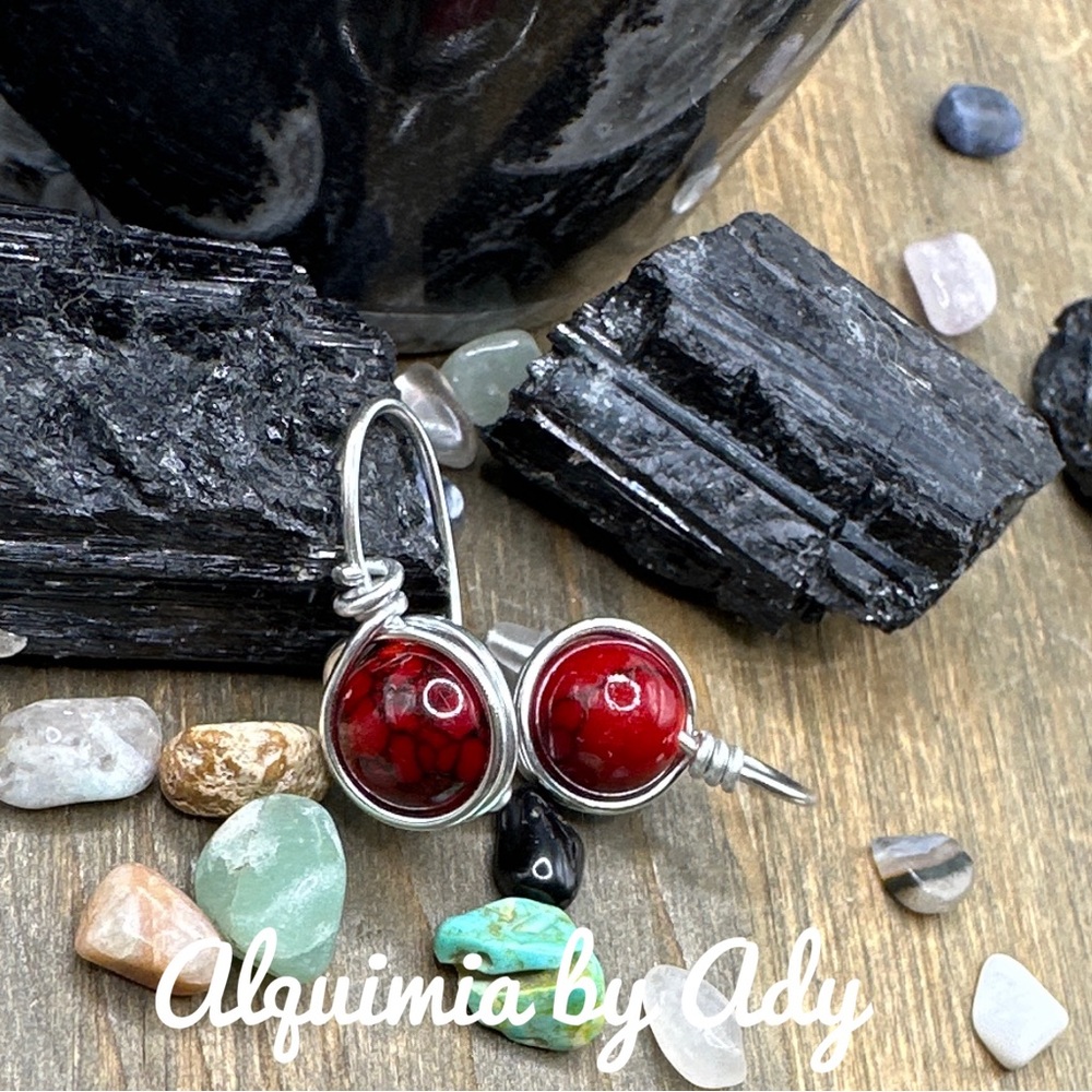 Handmade Red turquoise silver drop earrings/bon bon/bohemian turquoise jewelry